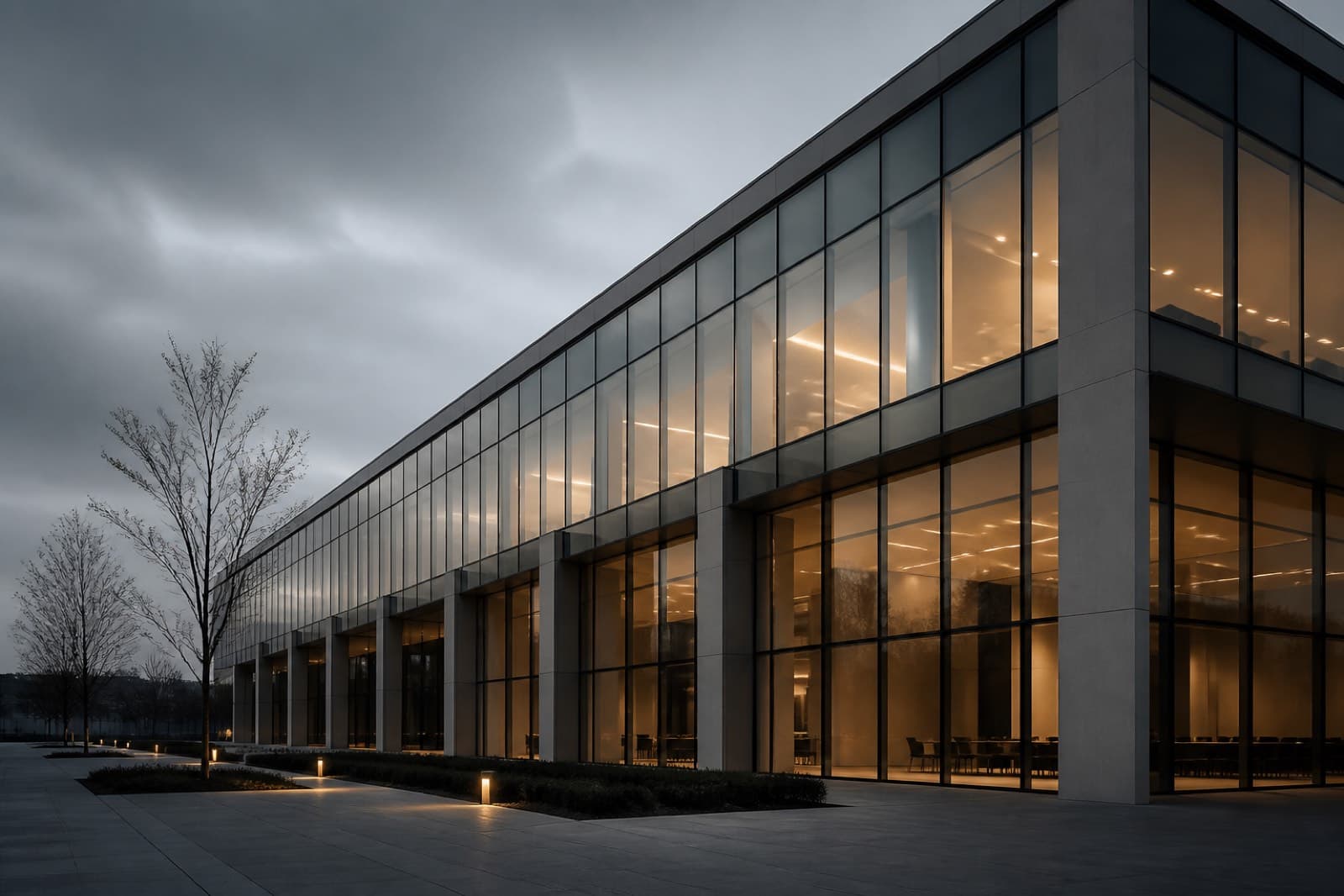 Quiet modern building at dusk
